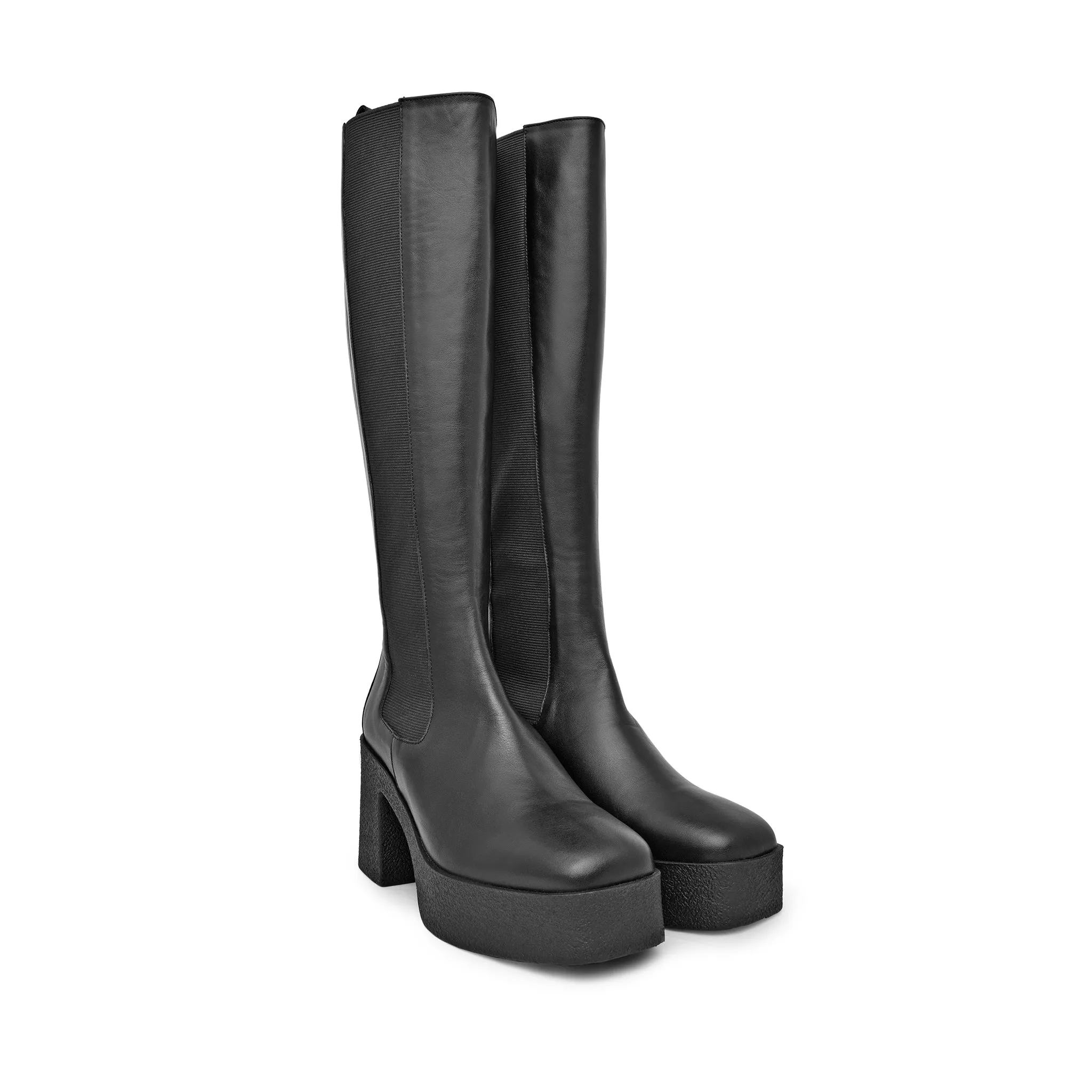 Momoko Black Knee-High Leather Chelsea Boots