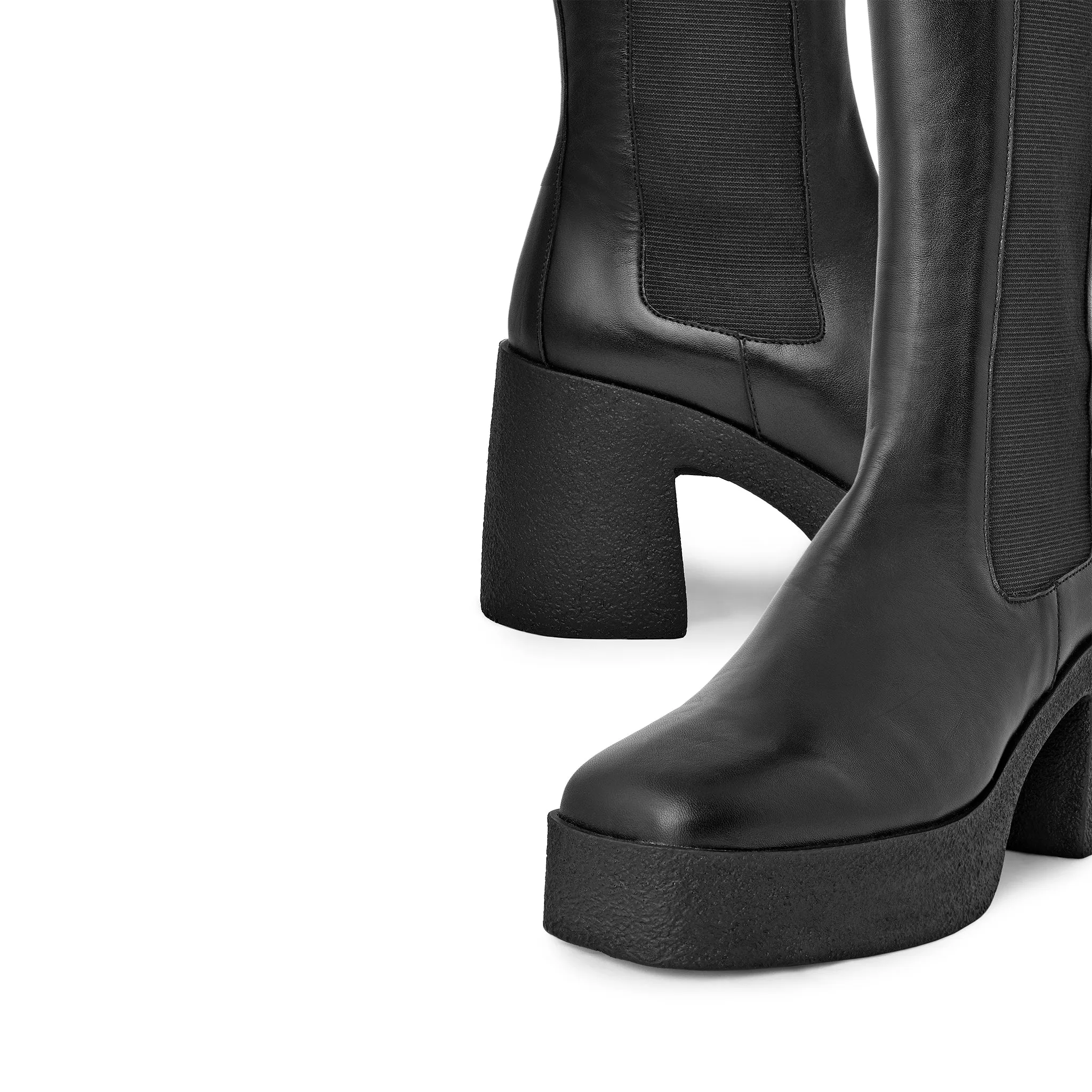 Momoko Black Knee-High Leather Chelsea Boots