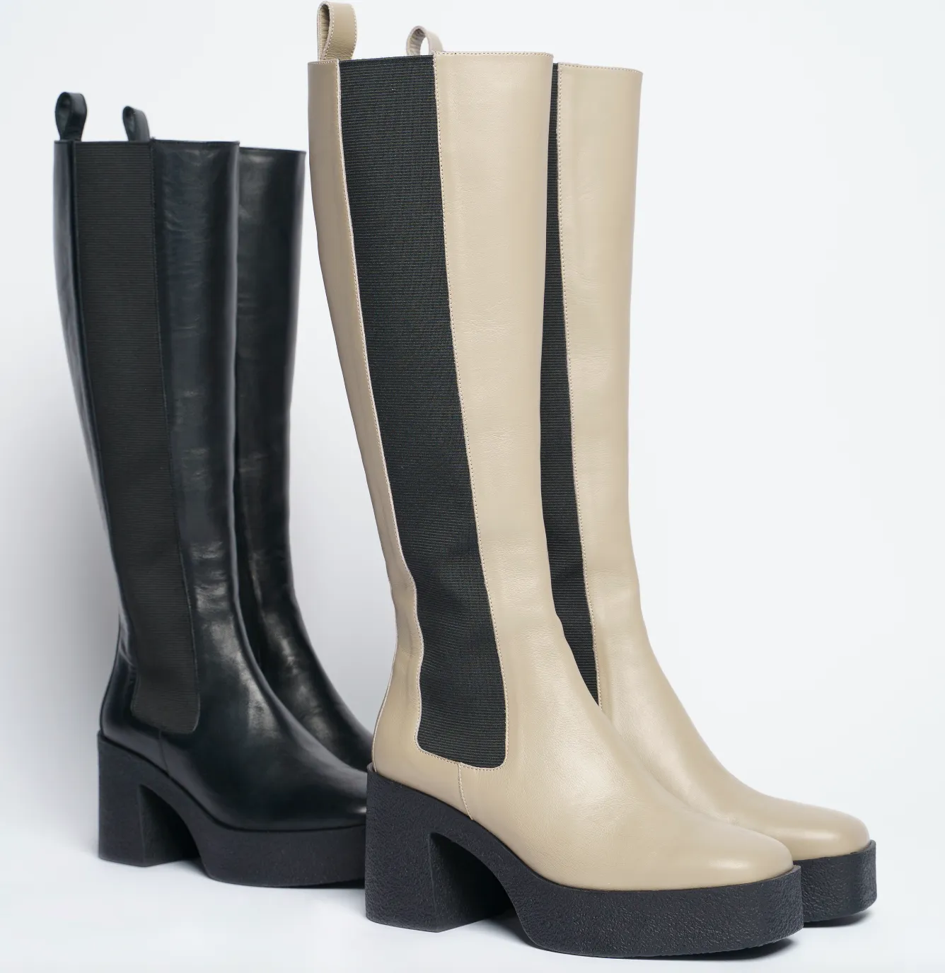 Momoko Taupe Knee-High Leather Chelsea Boots