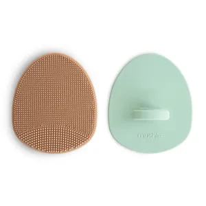 Mushie Cradle Cap Brush 2-Pack | Natural /Cambridge Blue