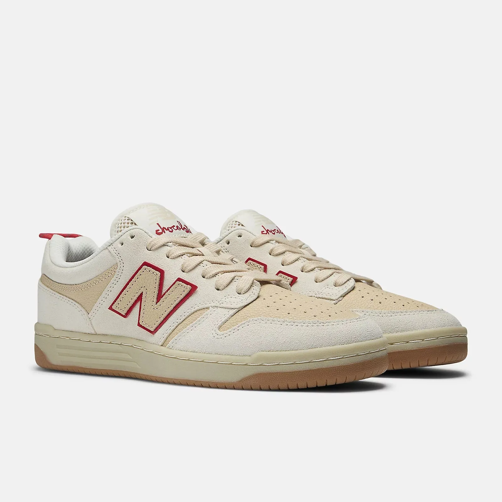 New Balance Numeric 480 Chocolate Skateboard Shoes - Sea Salt With Red