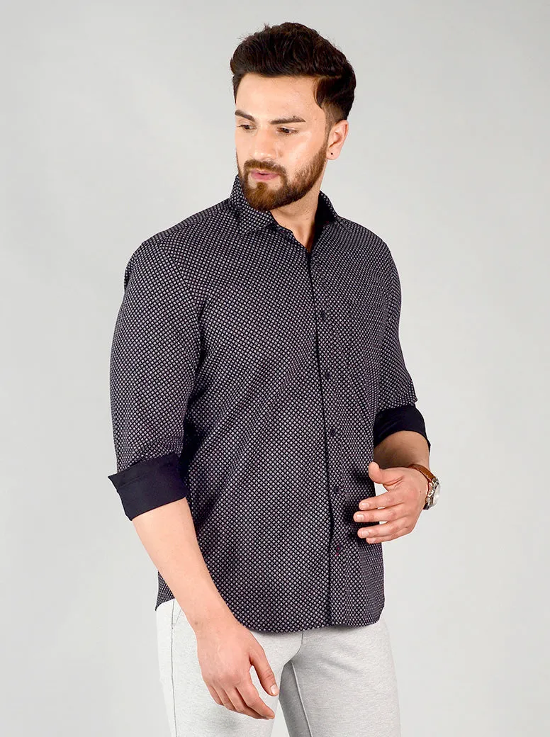 Night Black Printed Slim Fit Casual Shirt | Greenfibre