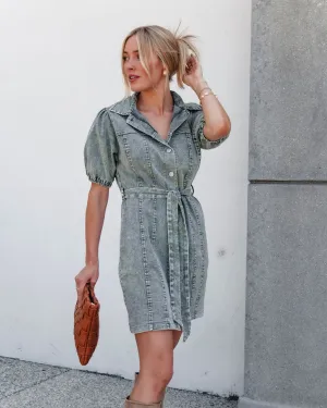 Olive Washed Button Down Mini Dress - FINAL SALE