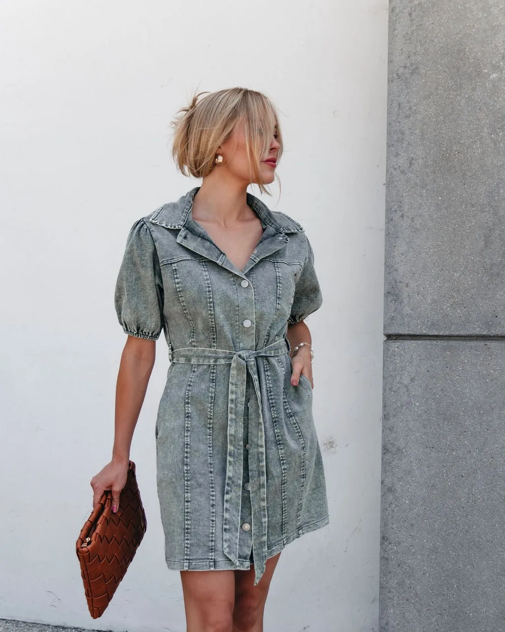 Olive Washed Button Down Mini Dress - FINAL SALE