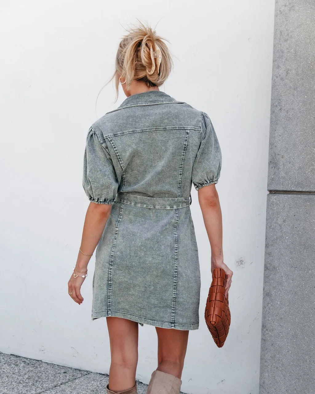 Olive Washed Button Down Mini Dress - FINAL SALE