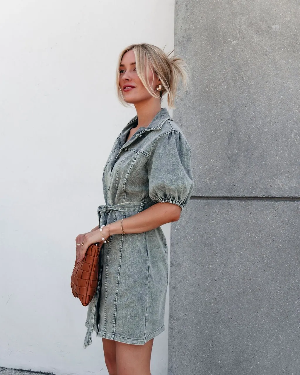 Olive Washed Button Down Mini Dress - FINAL SALE