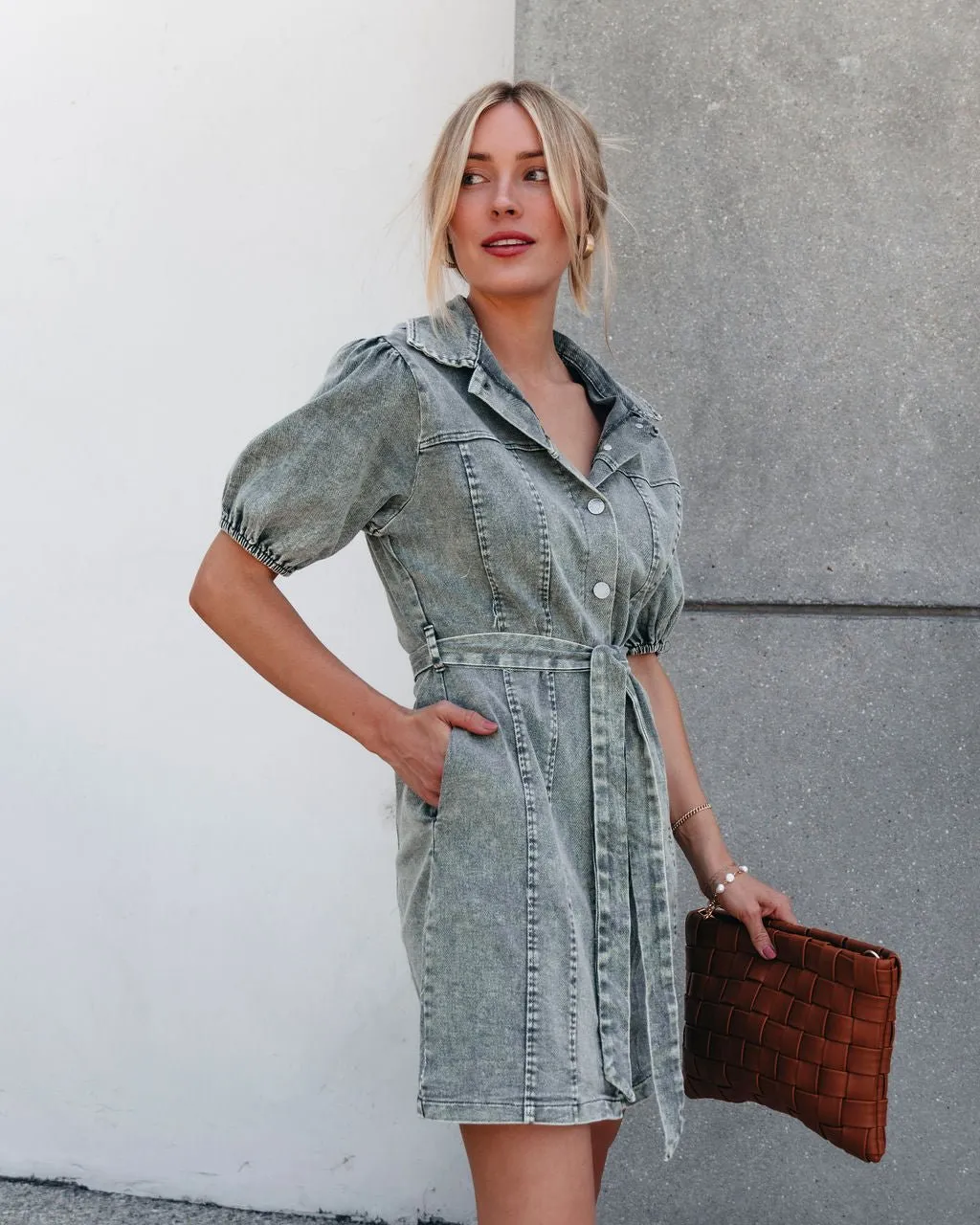 Olive Washed Button Down Mini Dress - FINAL SALE