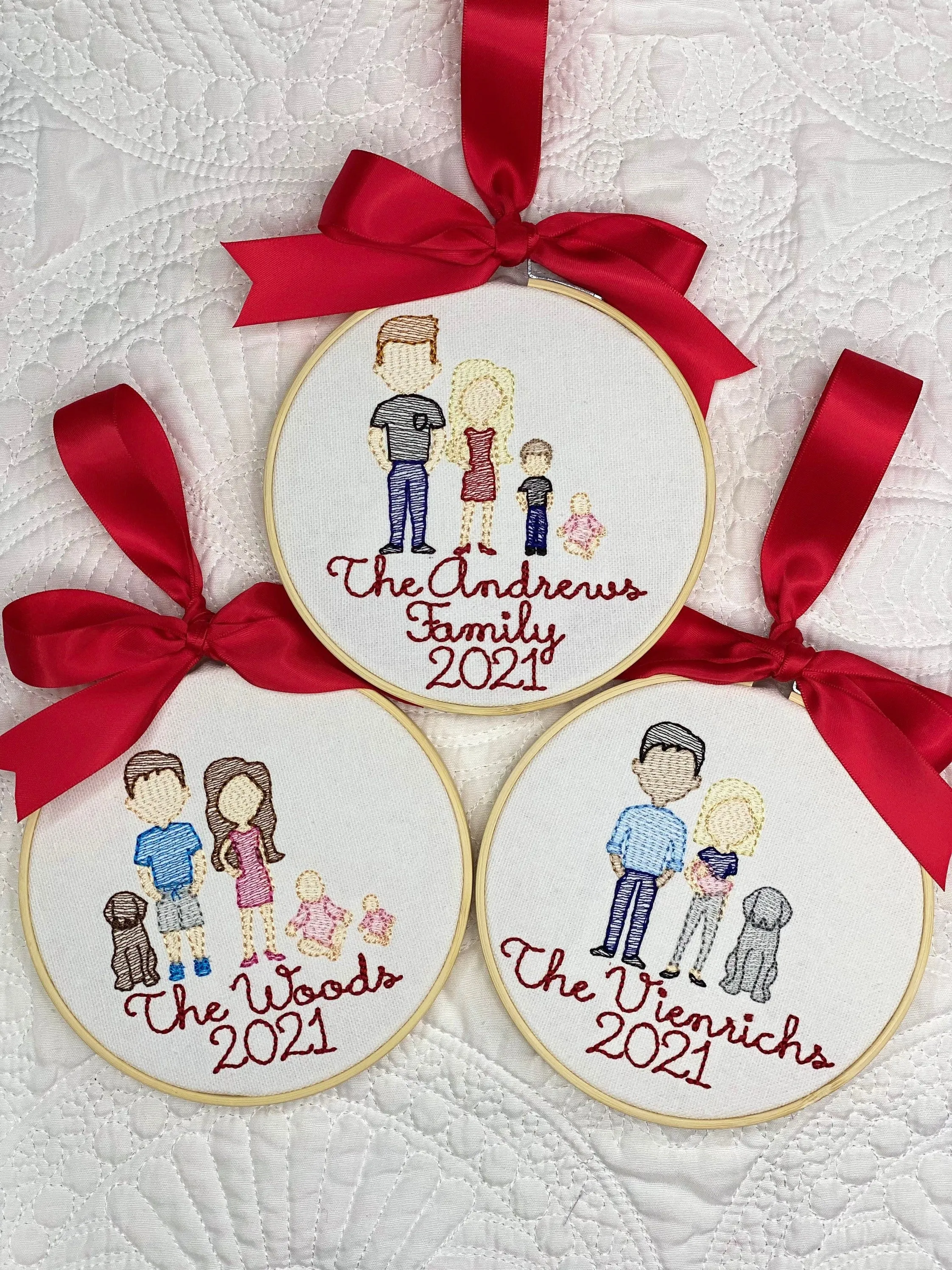 Personalized Embroidered Family Christmas Ornaments Traditional Script