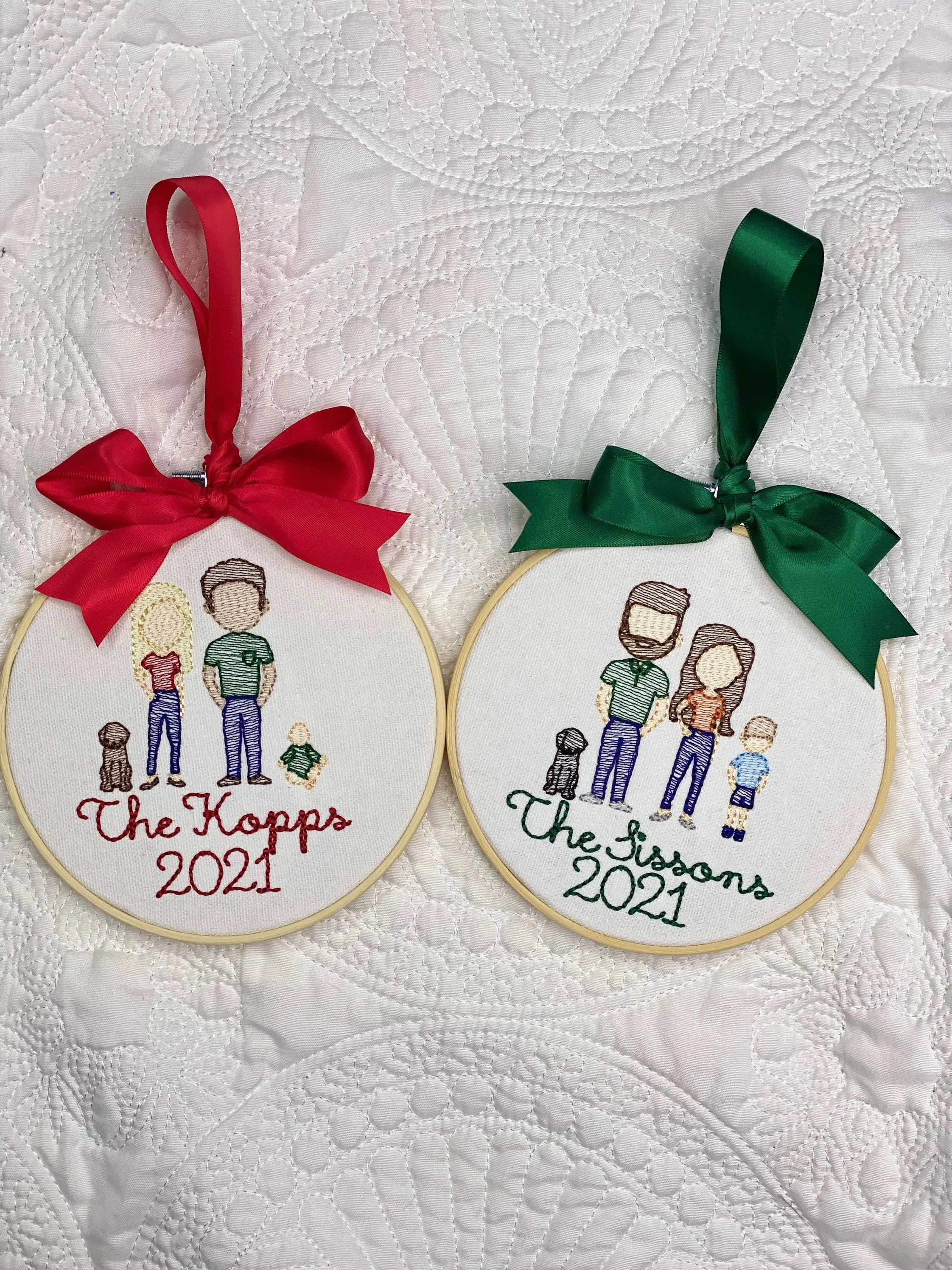 Personalized Embroidered Family Christmas Ornaments Traditional Script