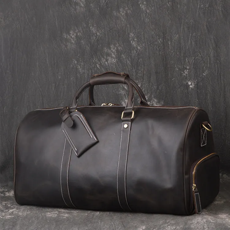 Personalized leather duffel bag with shoe compartment, handmade leather weekender bag, leather overnight bag, Holdall