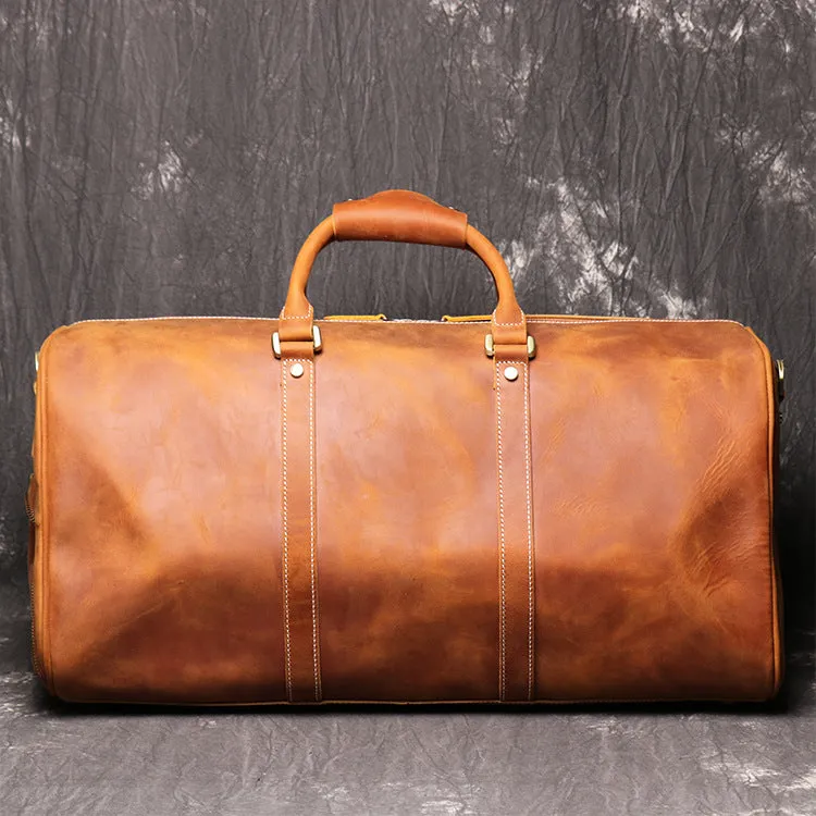 Personalized leather duffel bag with shoe compartment, handmade leather weekender bag, leather overnight bag, Holdall