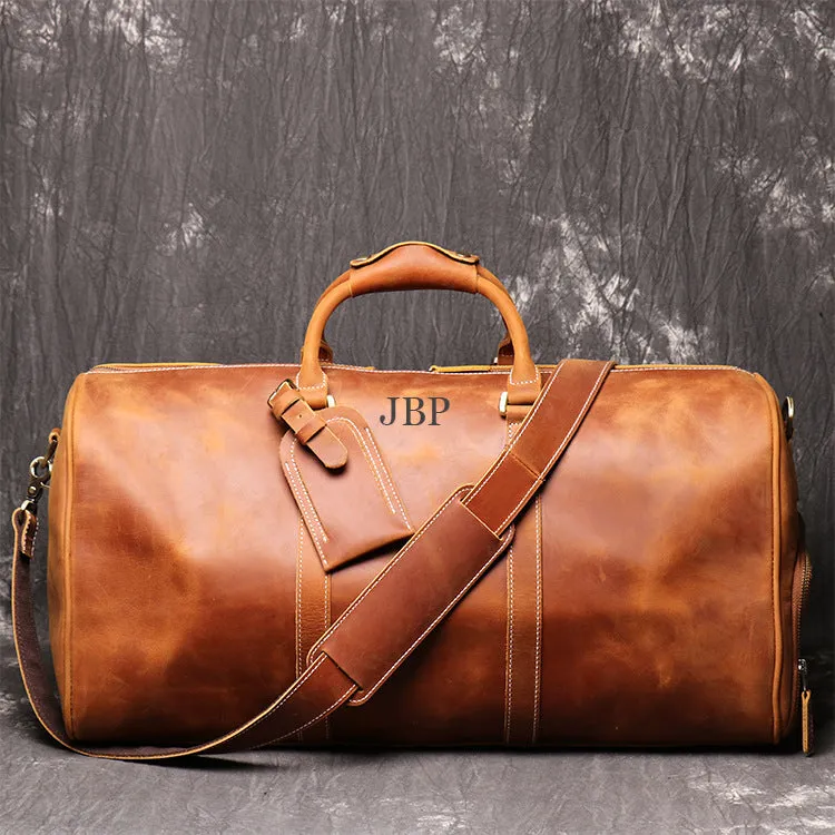 Personalized leather duffel bag with shoe compartment, handmade leather weekender bag, leather overnight bag, Holdall