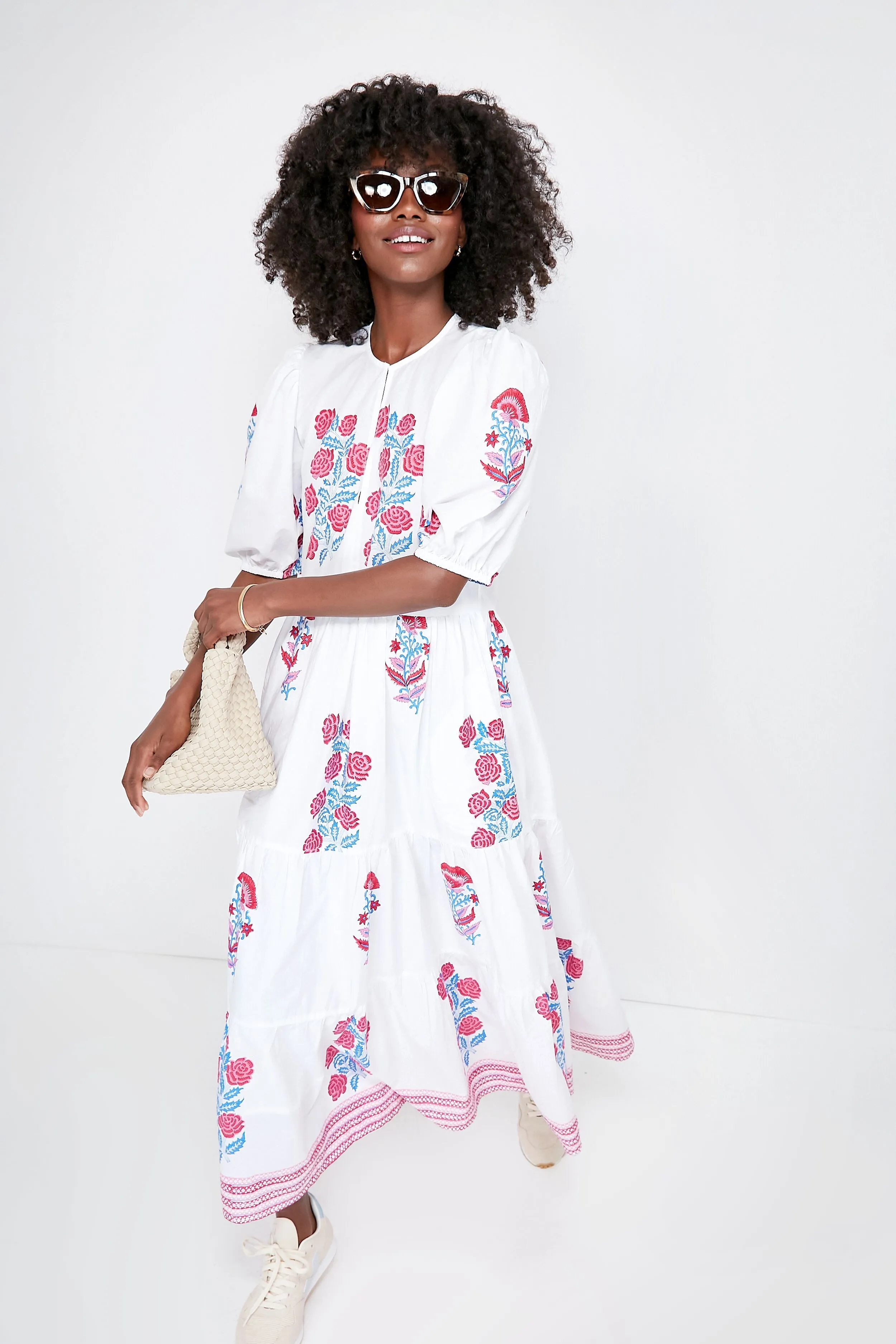 Pink Grandiflora Puff Sleeve Maxi Dress