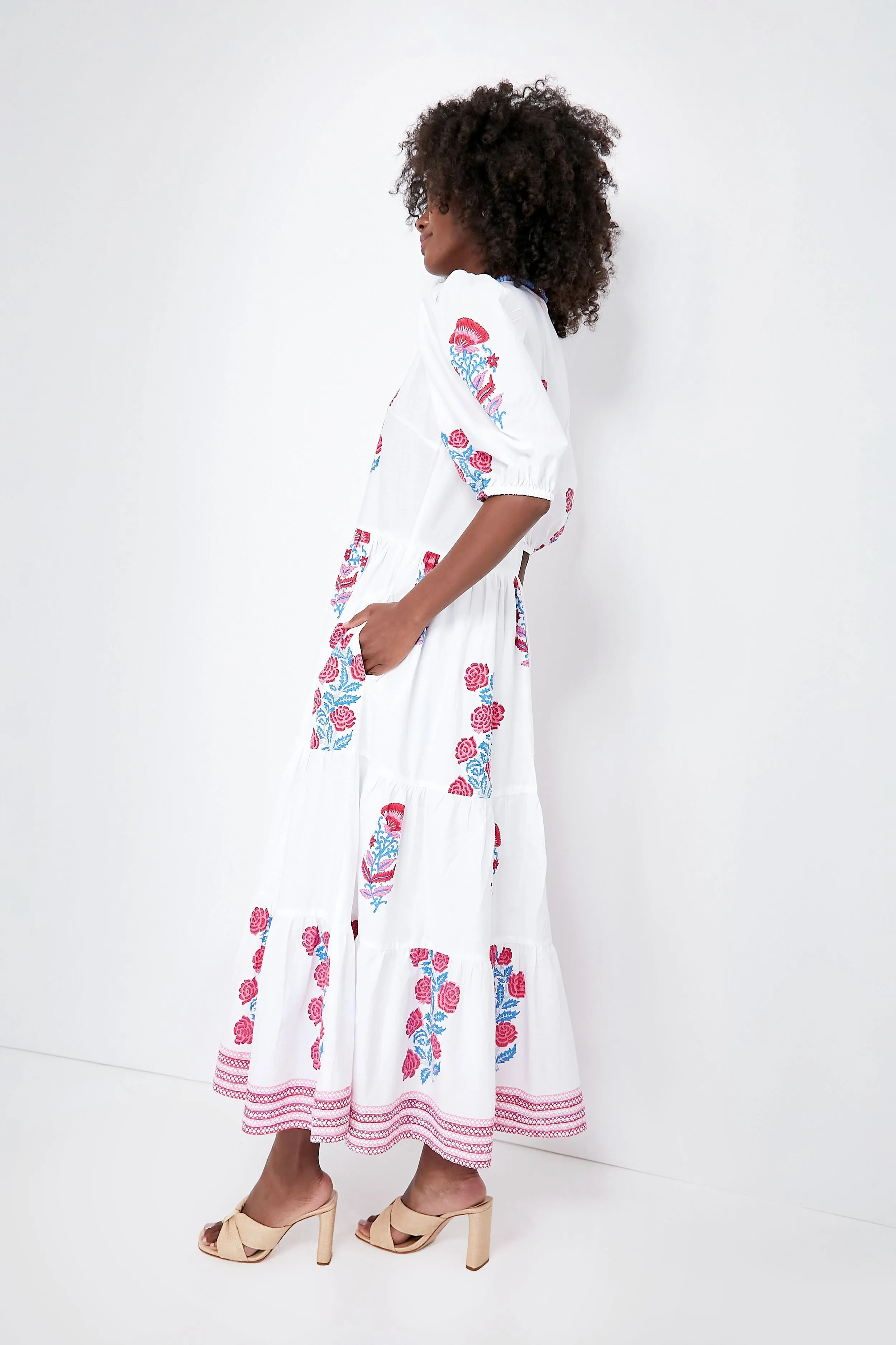 Pink Grandiflora Puff Sleeve Maxi Dress