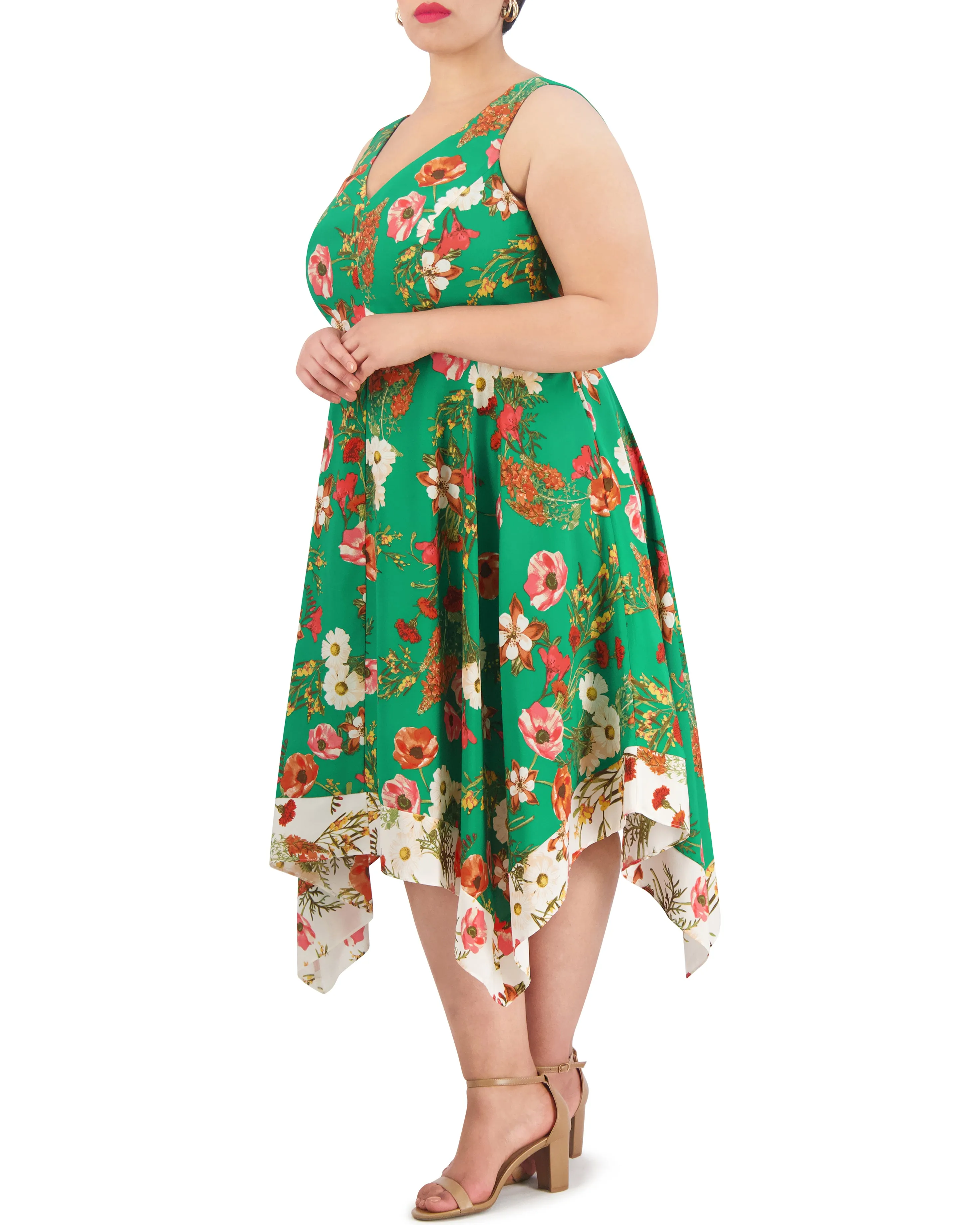 Plus-Size Floral-Print Handkerchief-Hem Dress