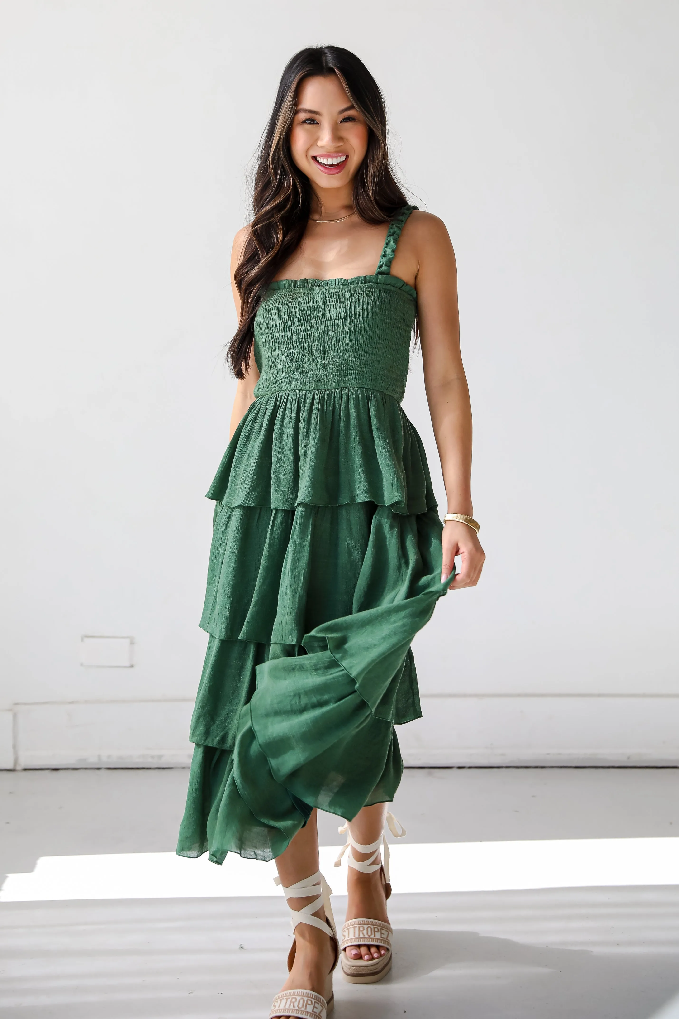 Precious Appearance Green Tiered Midi Dress