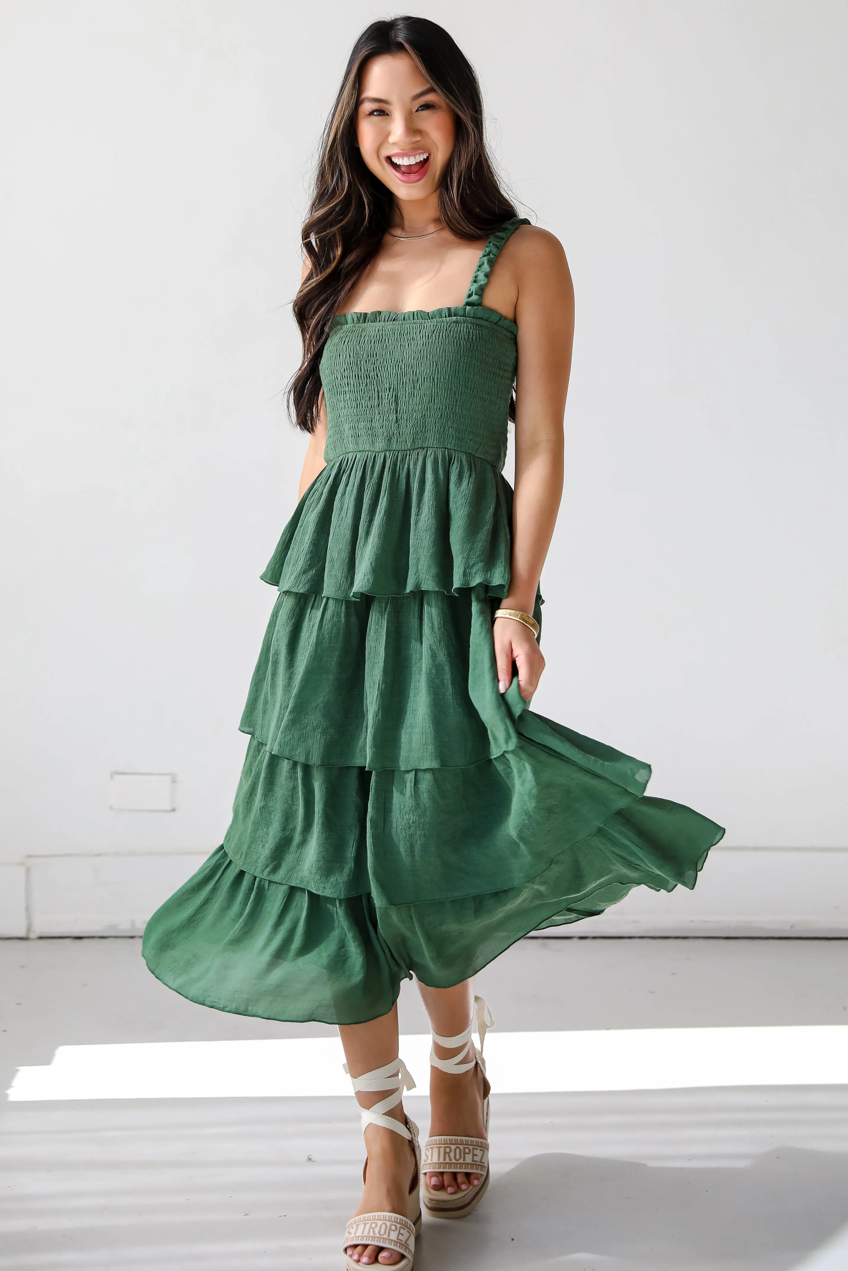 Precious Appearance Green Tiered Midi Dress