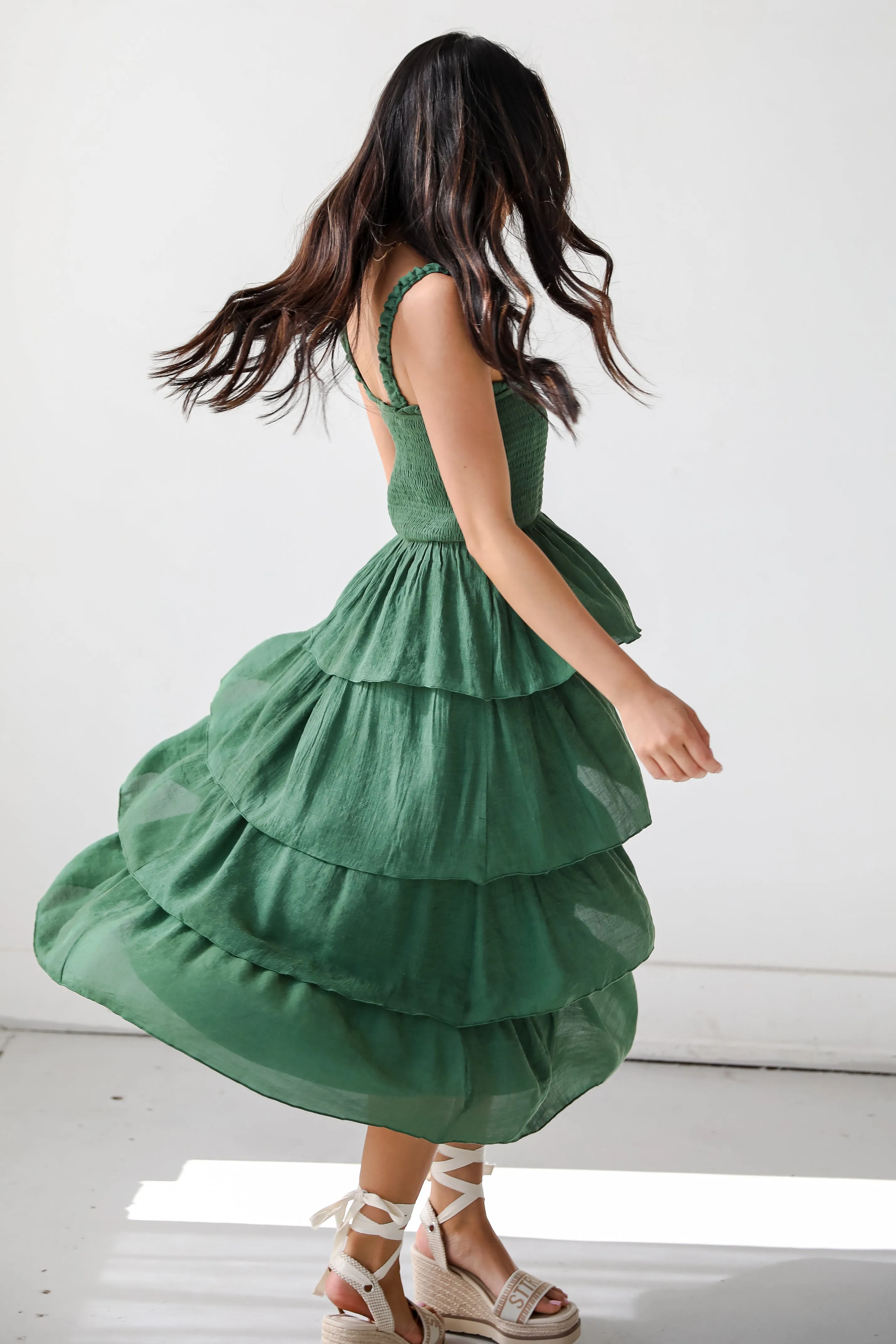 Precious Appearance Green Tiered Midi Dress