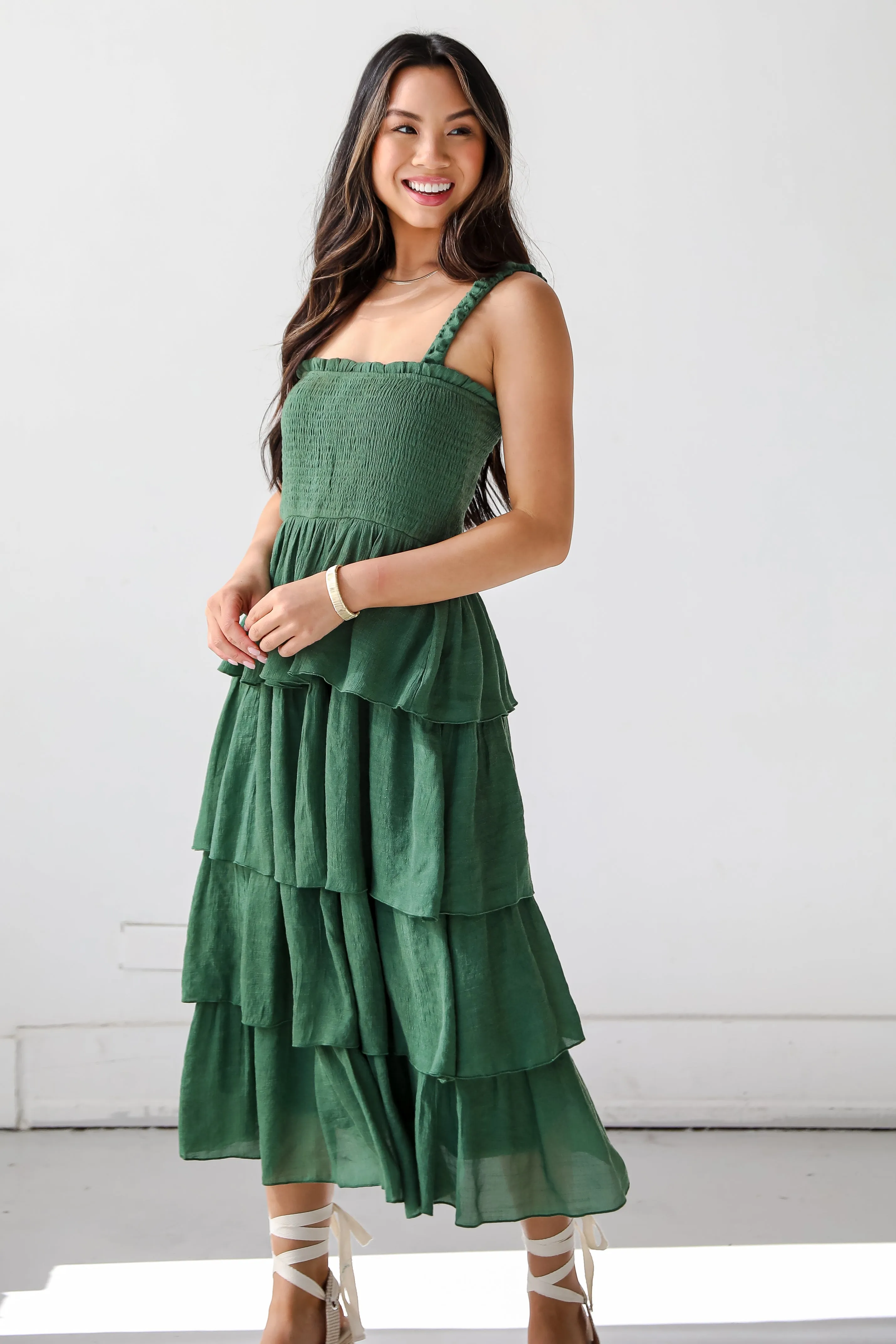 Precious Appearance Green Tiered Midi Dress