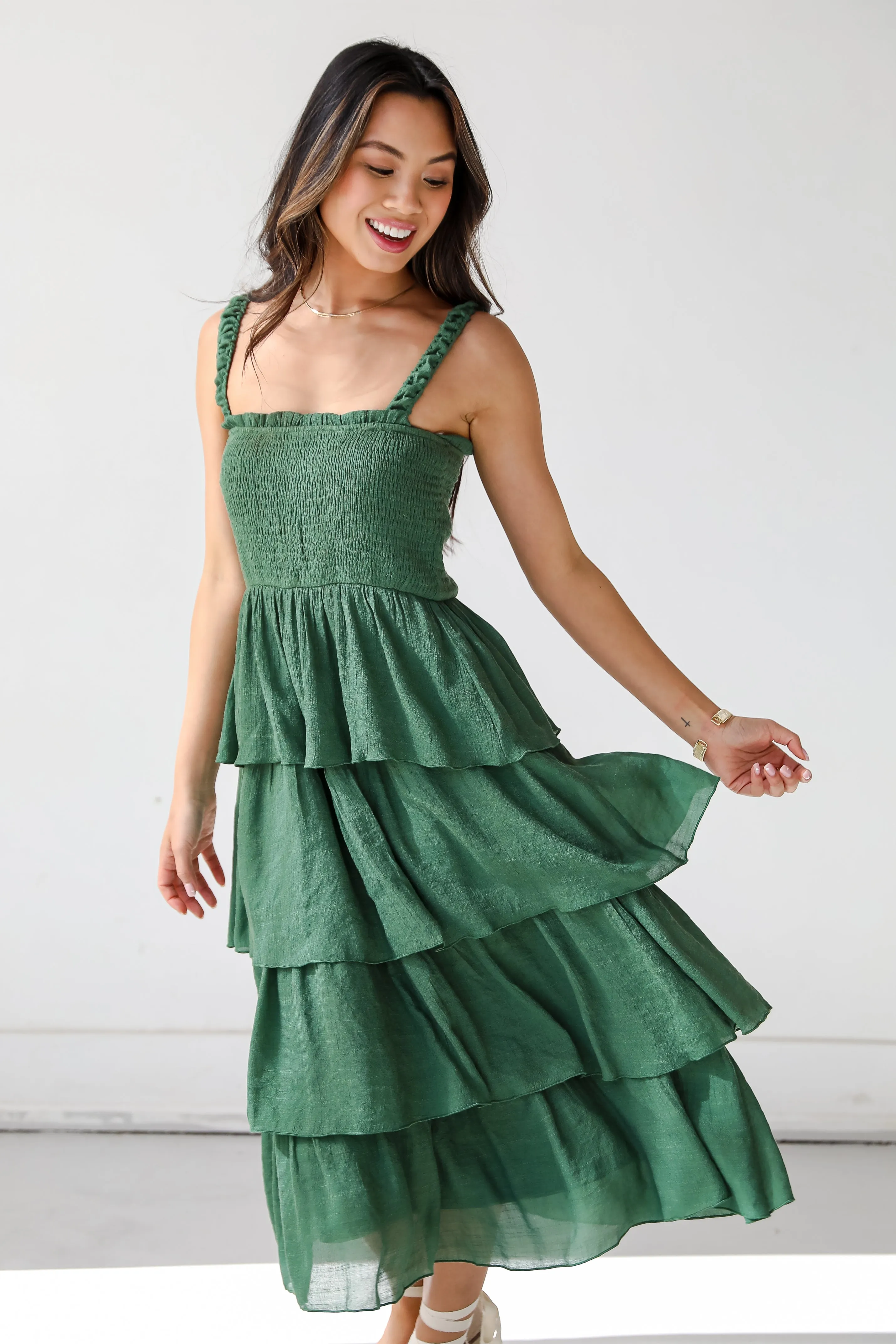 Precious Appearance Green Tiered Midi Dress