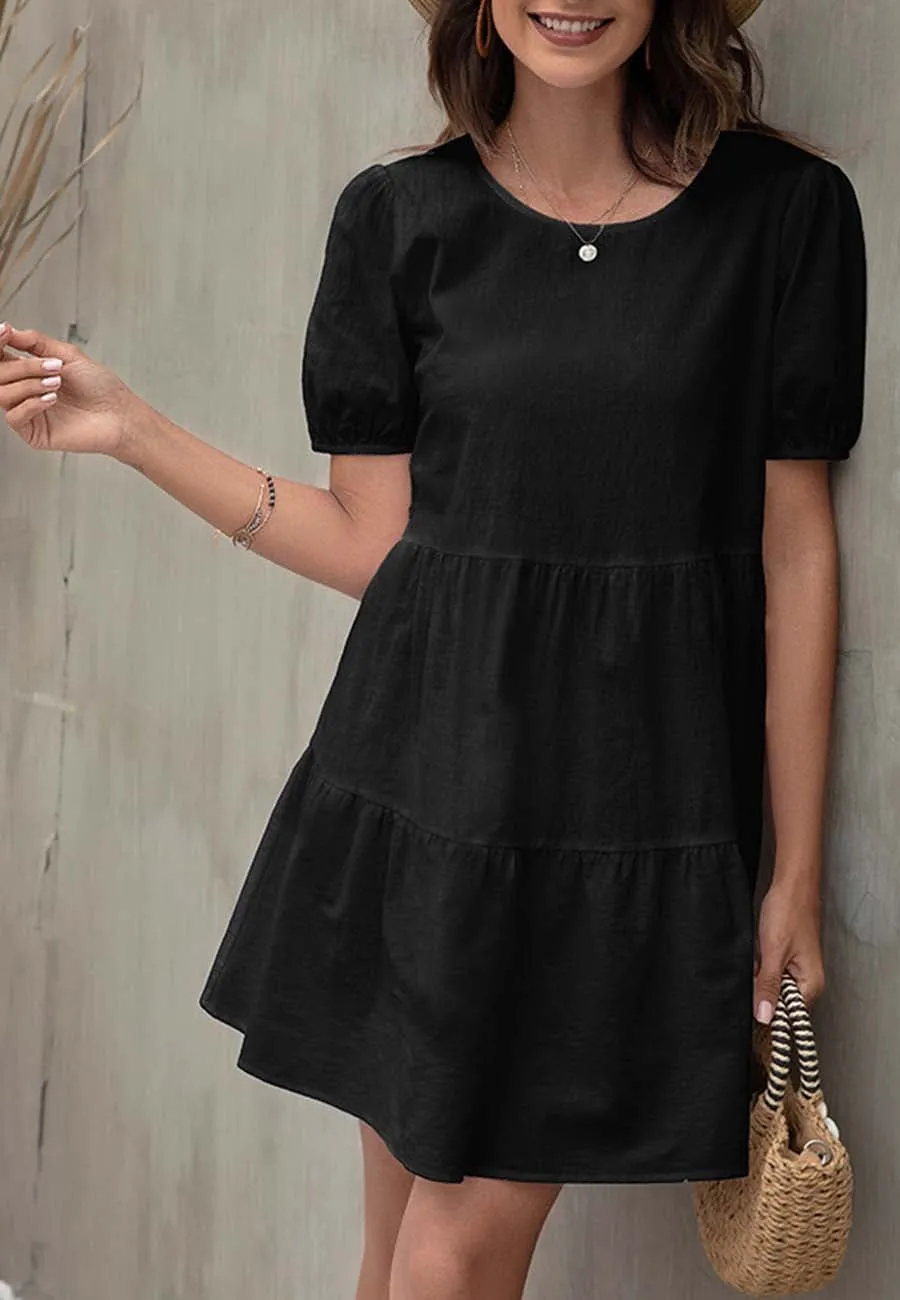 Puff Sleeve Tiered Shift Dress