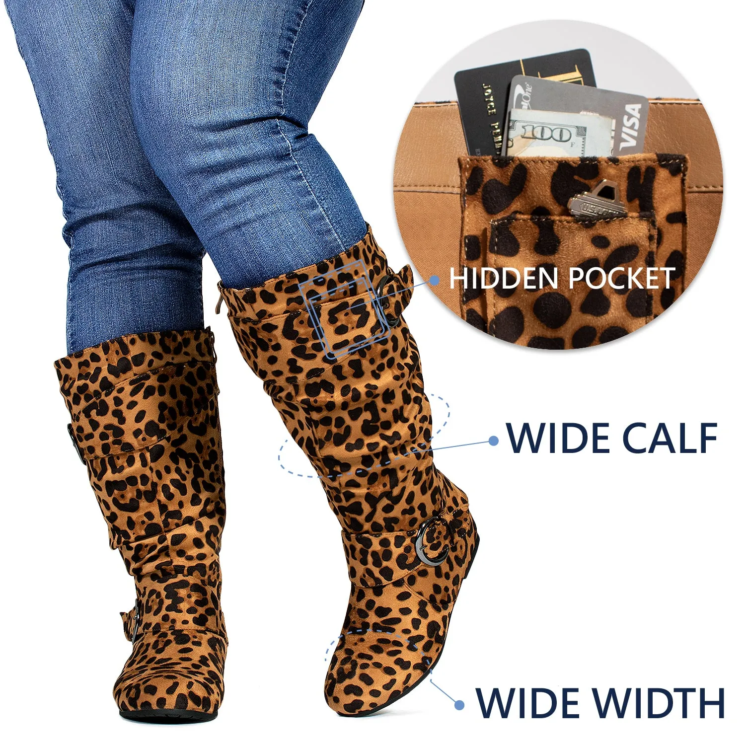 "Wide Calf & Wide Width" Wedge Knee High Boots LEOPARD