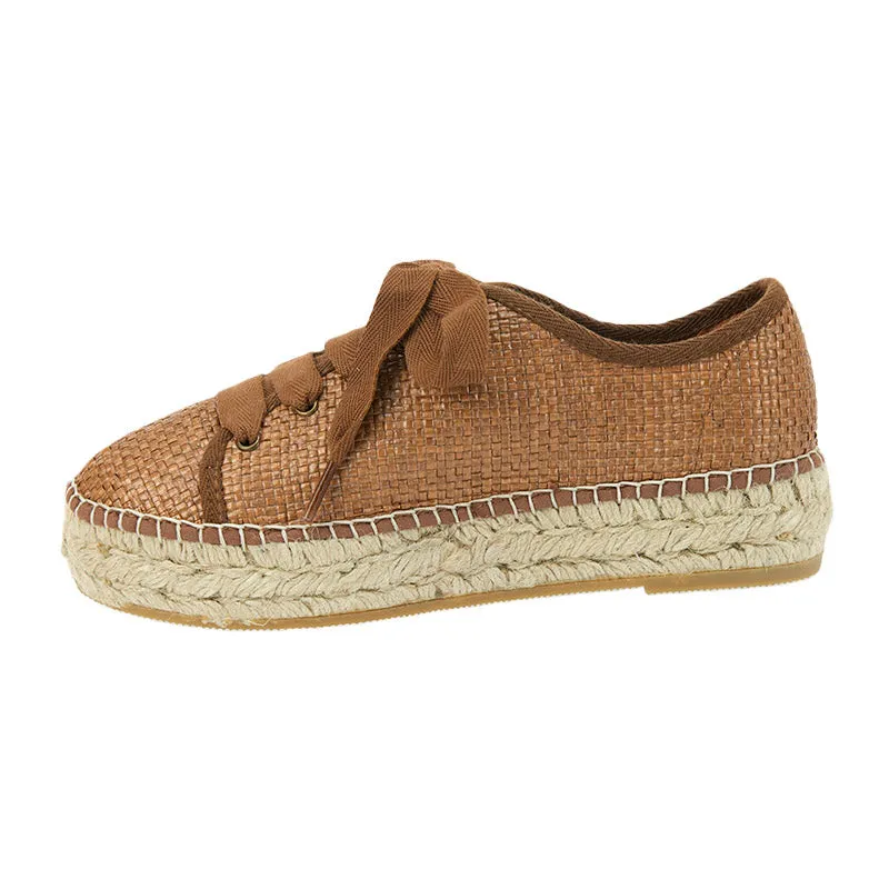 Rattan Platform Sneaker - Tan