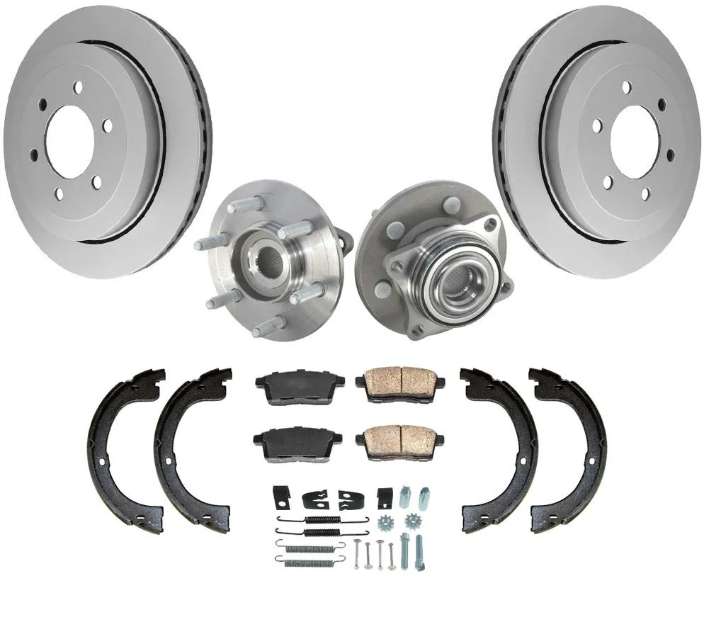 Rear Rotors Brake Pads Shoes & Wheel Hub Bearings for 07-10 Ford Expedition 7PCs