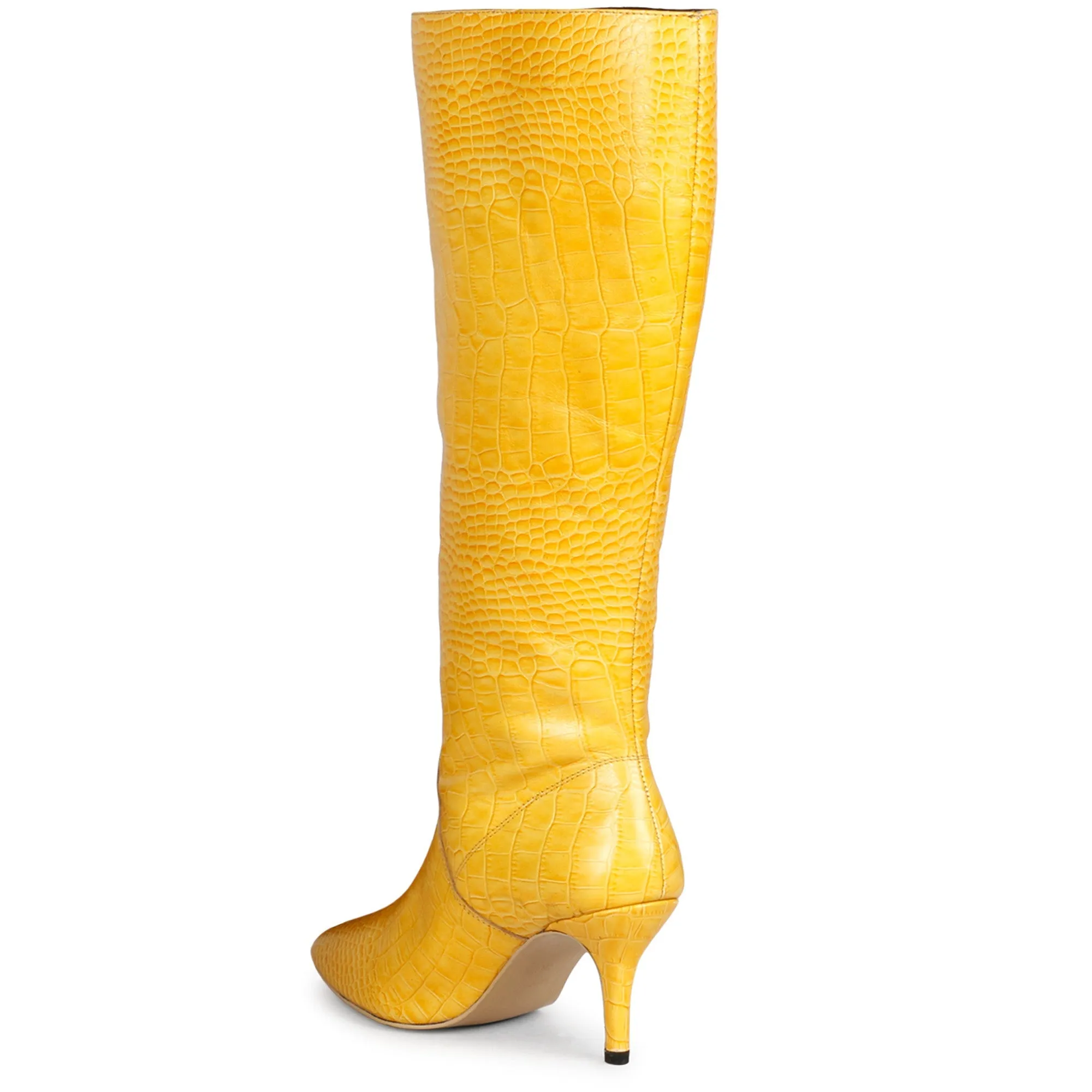 Saint Adella Croco Embossed Yellow Leather Long Boots