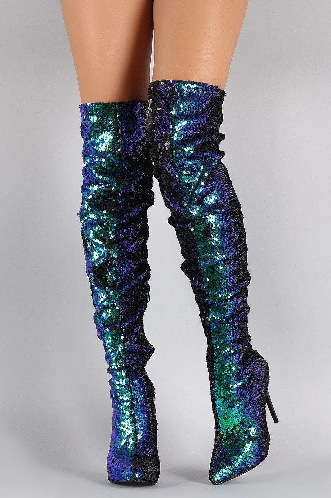 Sequin Pointy Toe Stiletto Over-The-Knee Boots