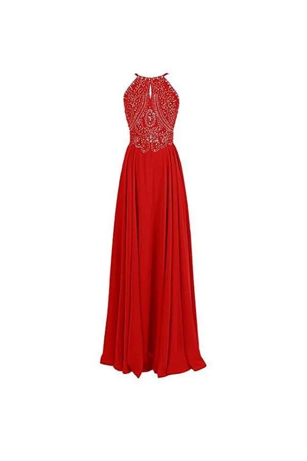 Straps Formal Gowns Beading Prom Evening Dresses Backless PG263