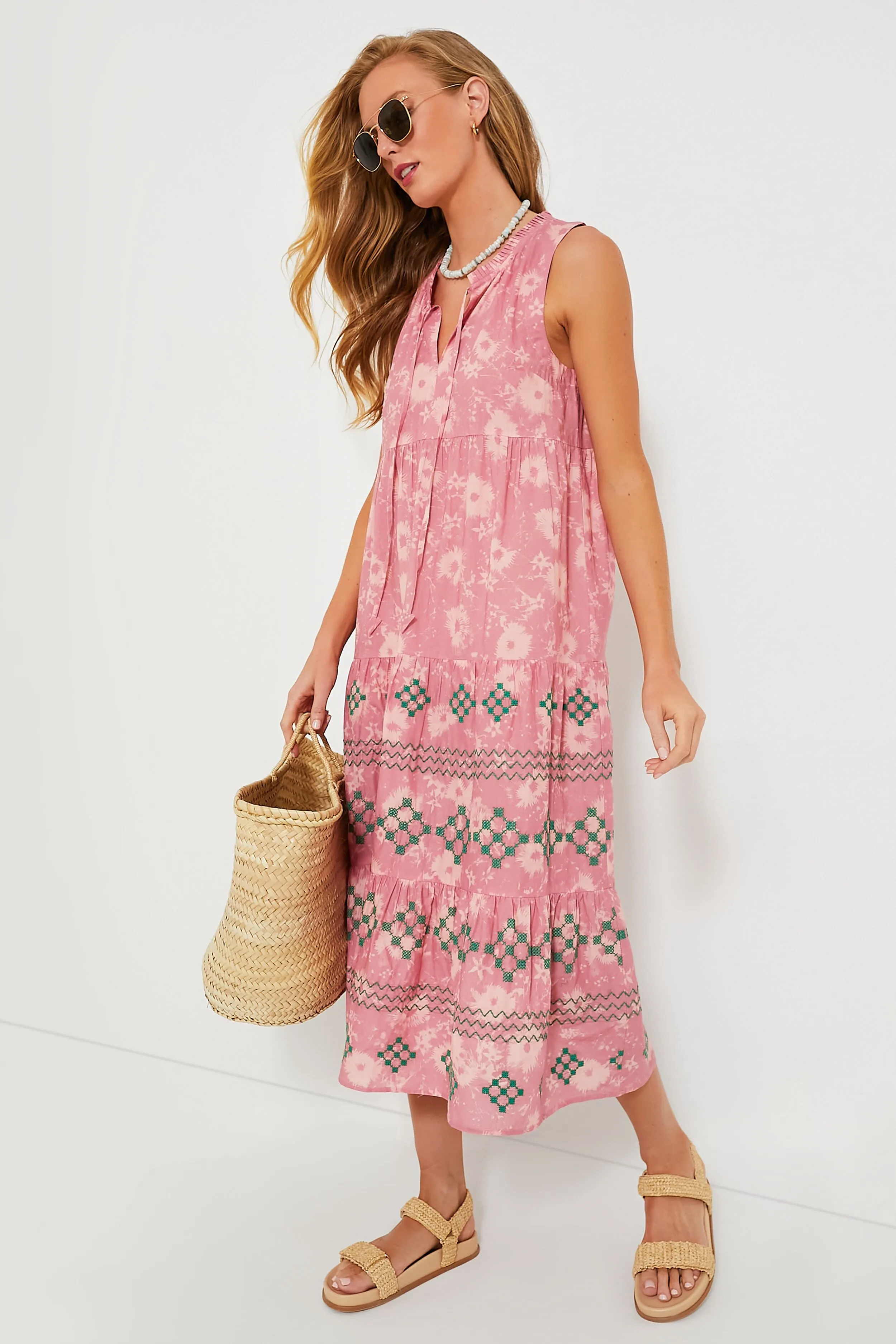 Strawberry Blossom Embroidered Salty Paloma Caftan