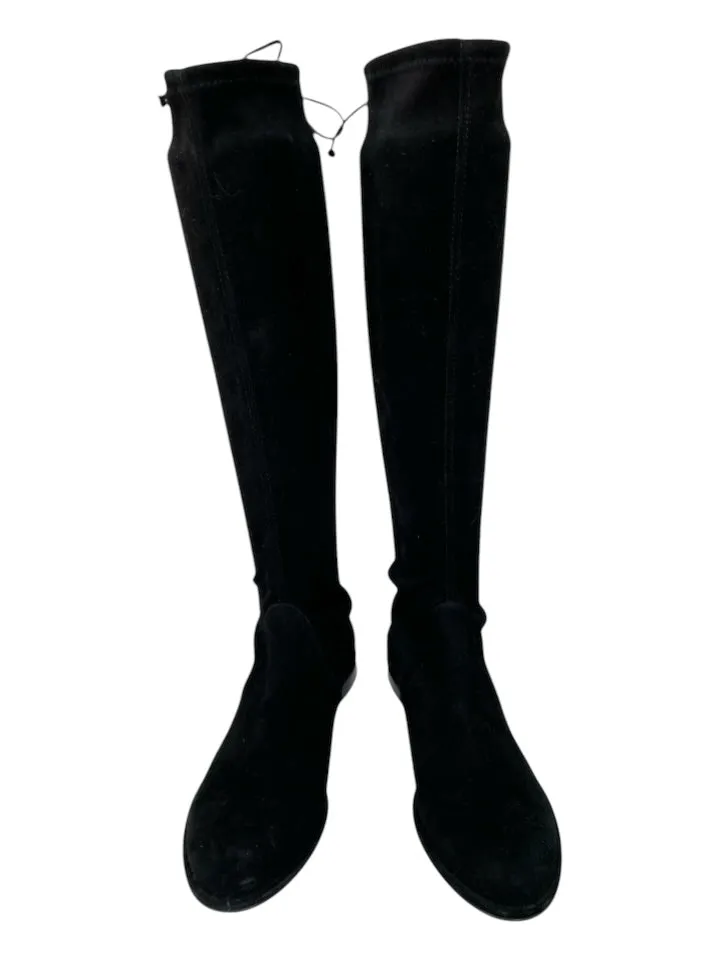 Stuart Weitzman Shoe Size 7.5 Black Suede Almond Toe Stacked Knee High Boots