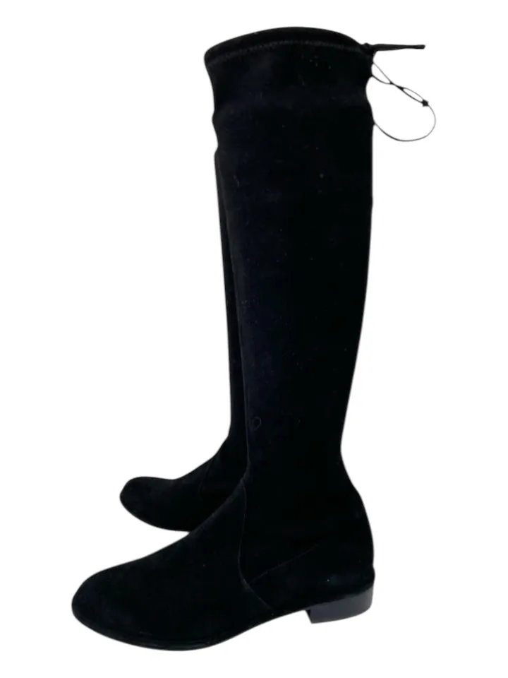 Stuart Weitzman Shoe Size 7.5 Black Suede Almond Toe Stacked Knee High Boots