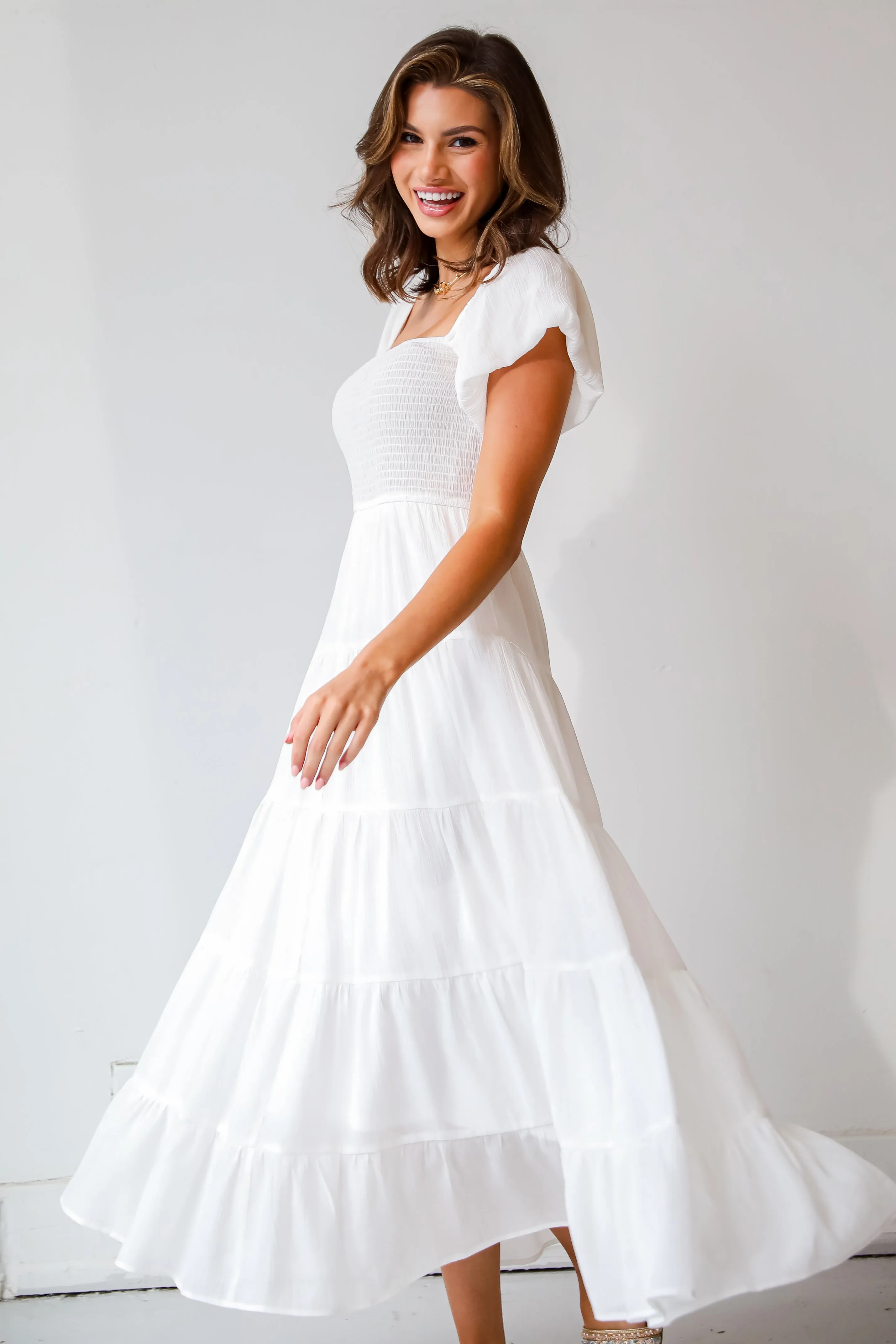 Sunny Persuasion White Tiered Maxi Dress