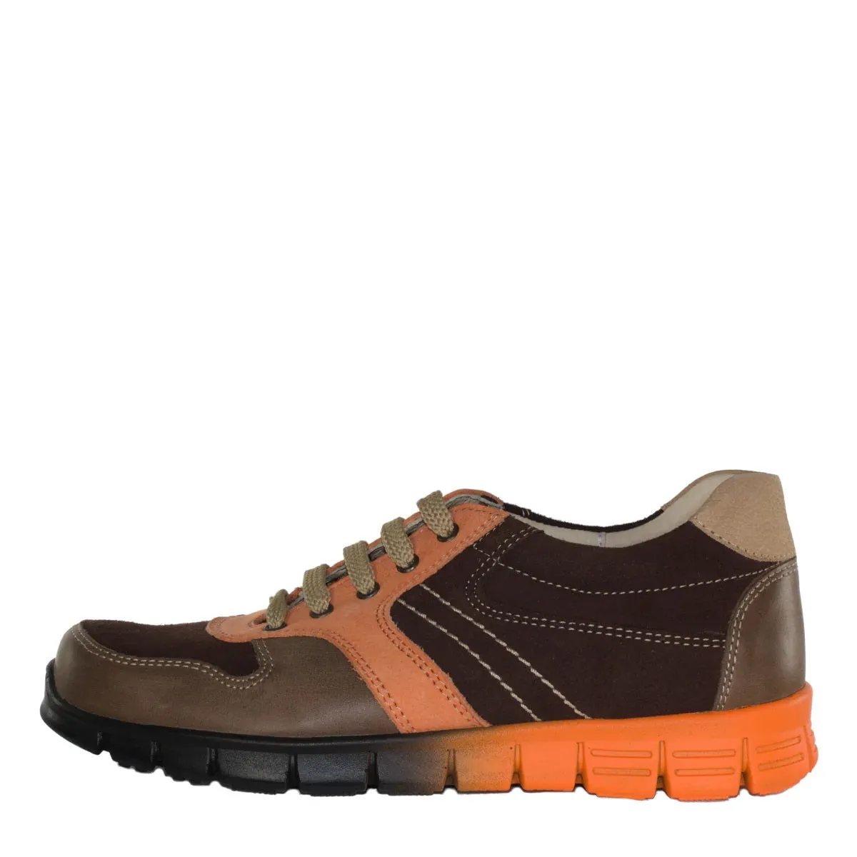 Szamos Kid Boy Sneakers In Brown Color With Orange Detail And Laces - Made In Europe