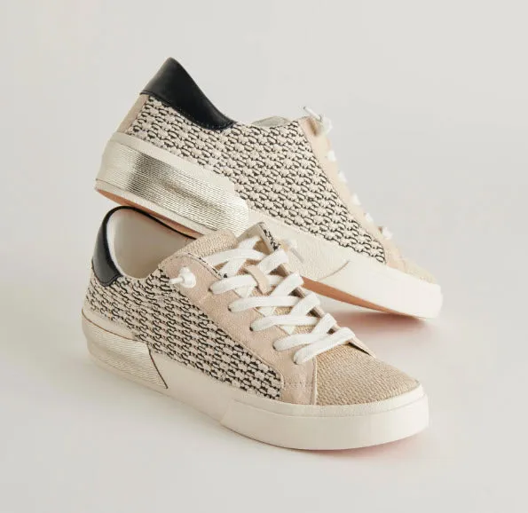 The Raffia Fabric Lace Sneaker in Black Natural