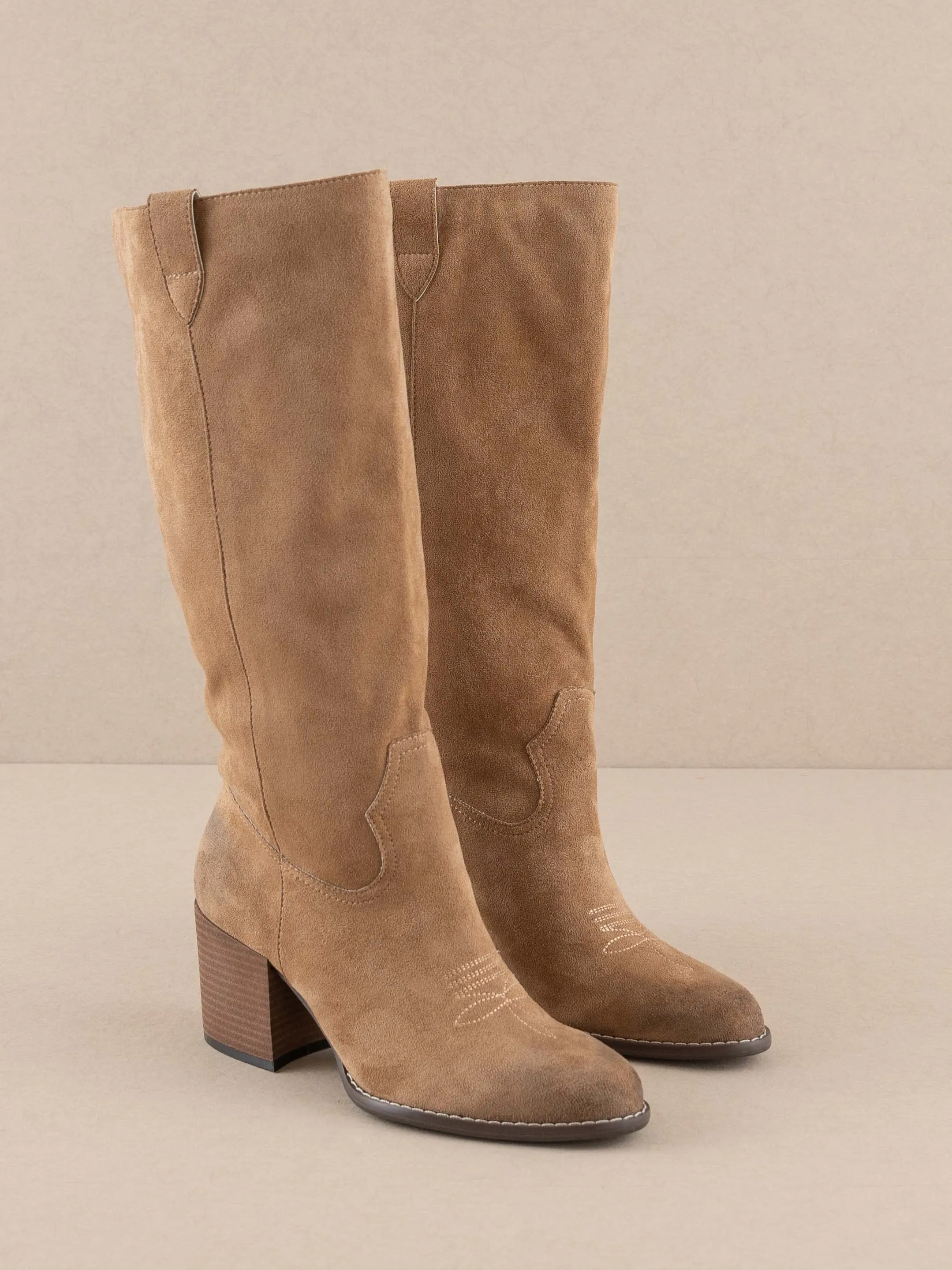 The Roxanne | Latte Knee High Western Bucket Boot