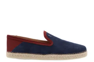 Tods Mens Navy Blue with Red Trim Espadrille with Raffia Sole