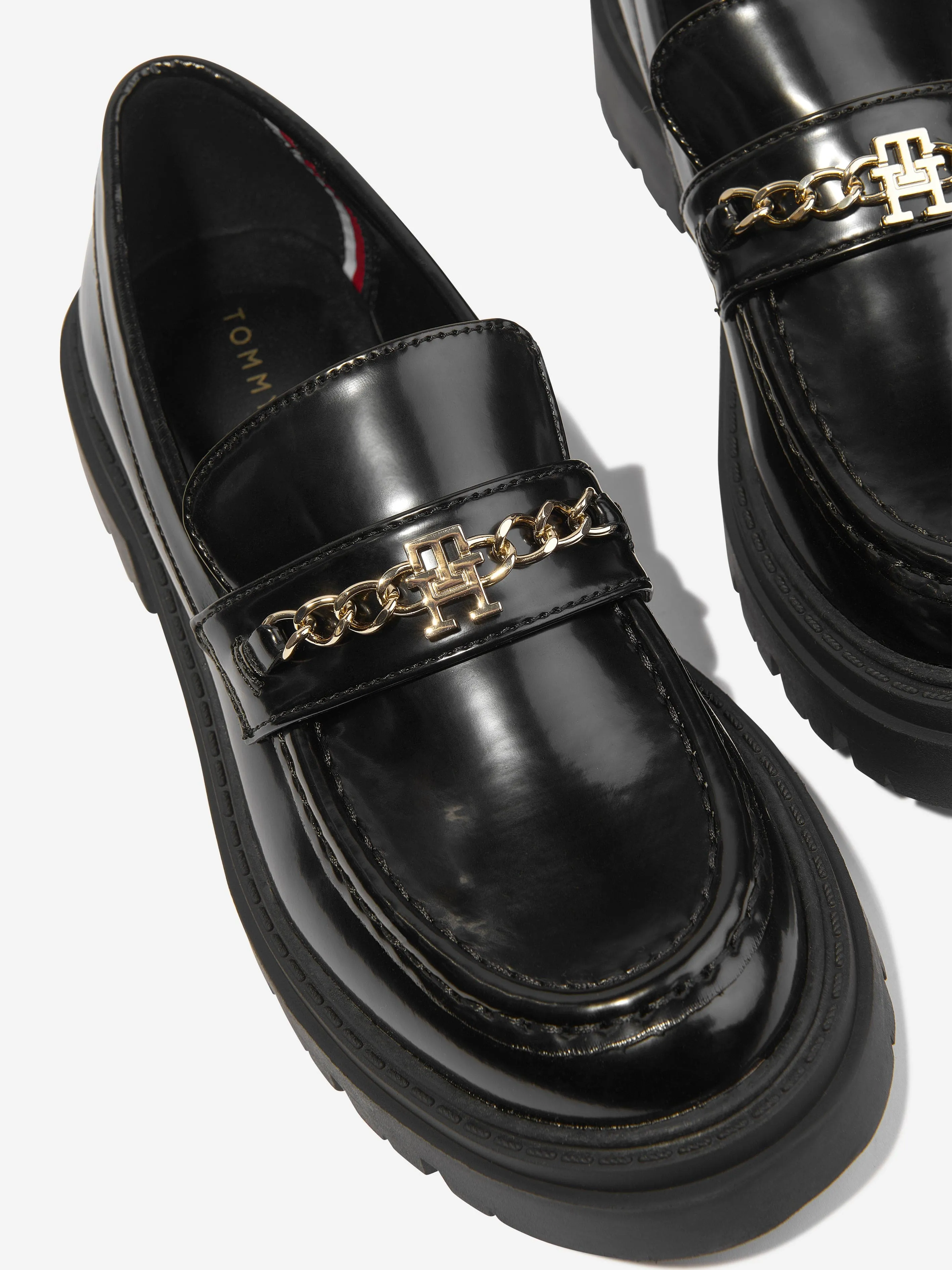 Tommy Hilfiger Girls Patent Leather Loafers in Black