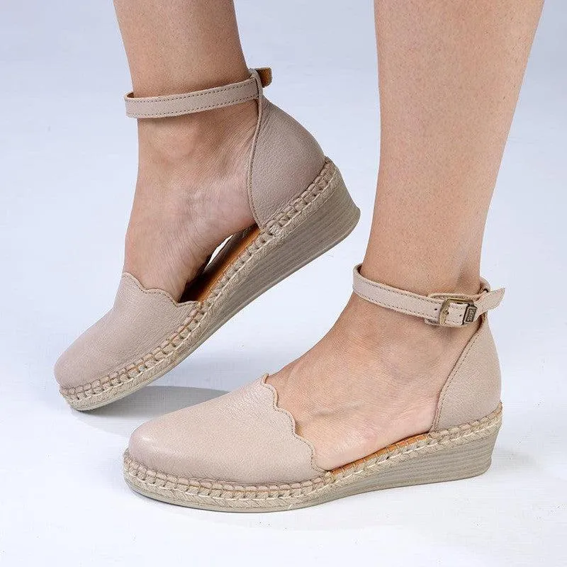 Tsonga Inkantolo Leather Espadrille Wedge - Stone Brillo