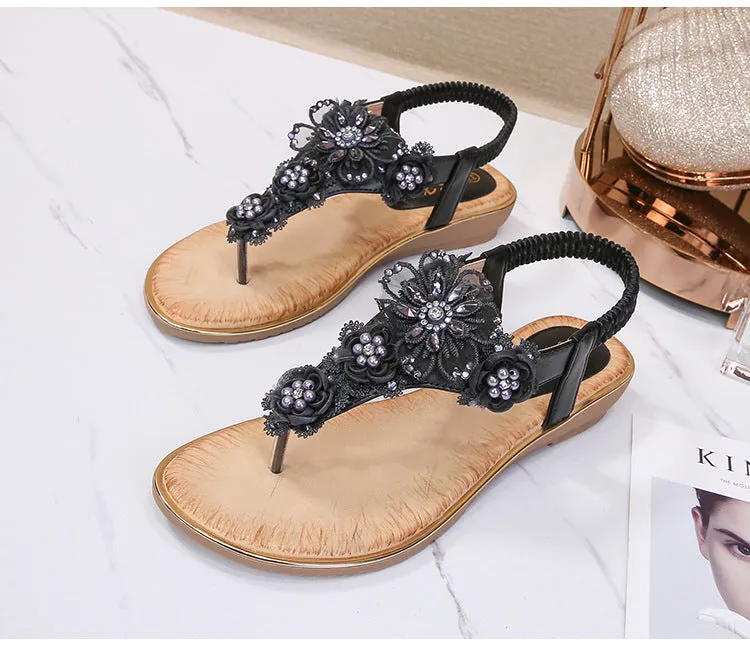 Vanccy Open Toe Flowers Bohemian Sandals