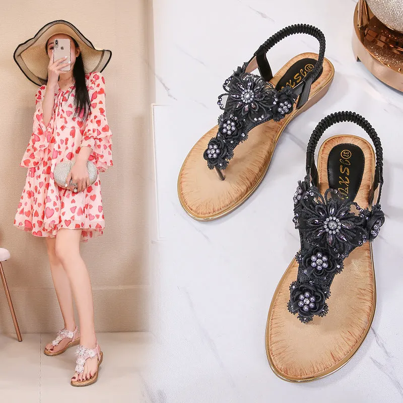 Vanccy Open Toe Flowers Bohemian Sandals