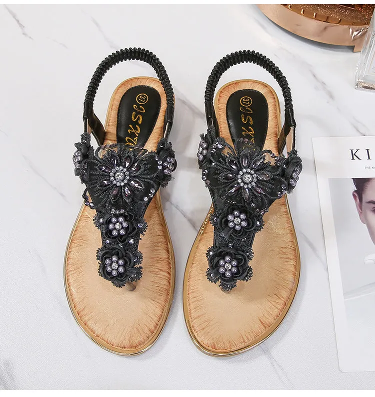 Vanccy Open Toe Flowers Bohemian Sandals