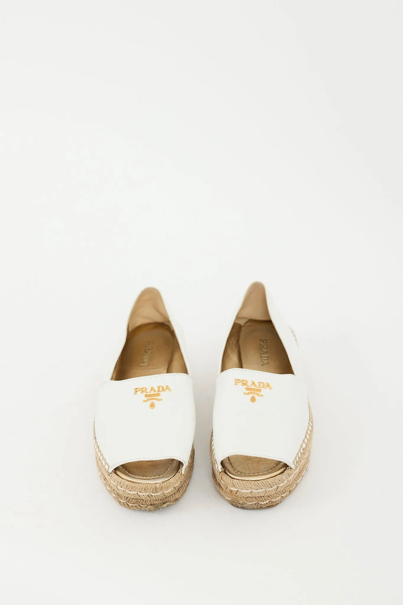 White Leather Peep Toe Platform Espadrille