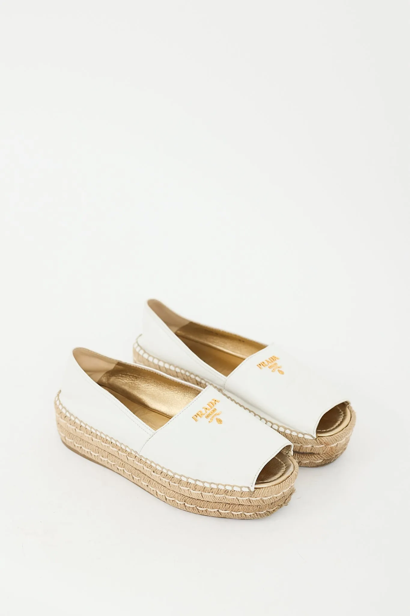 White Leather Peep Toe Platform Espadrille