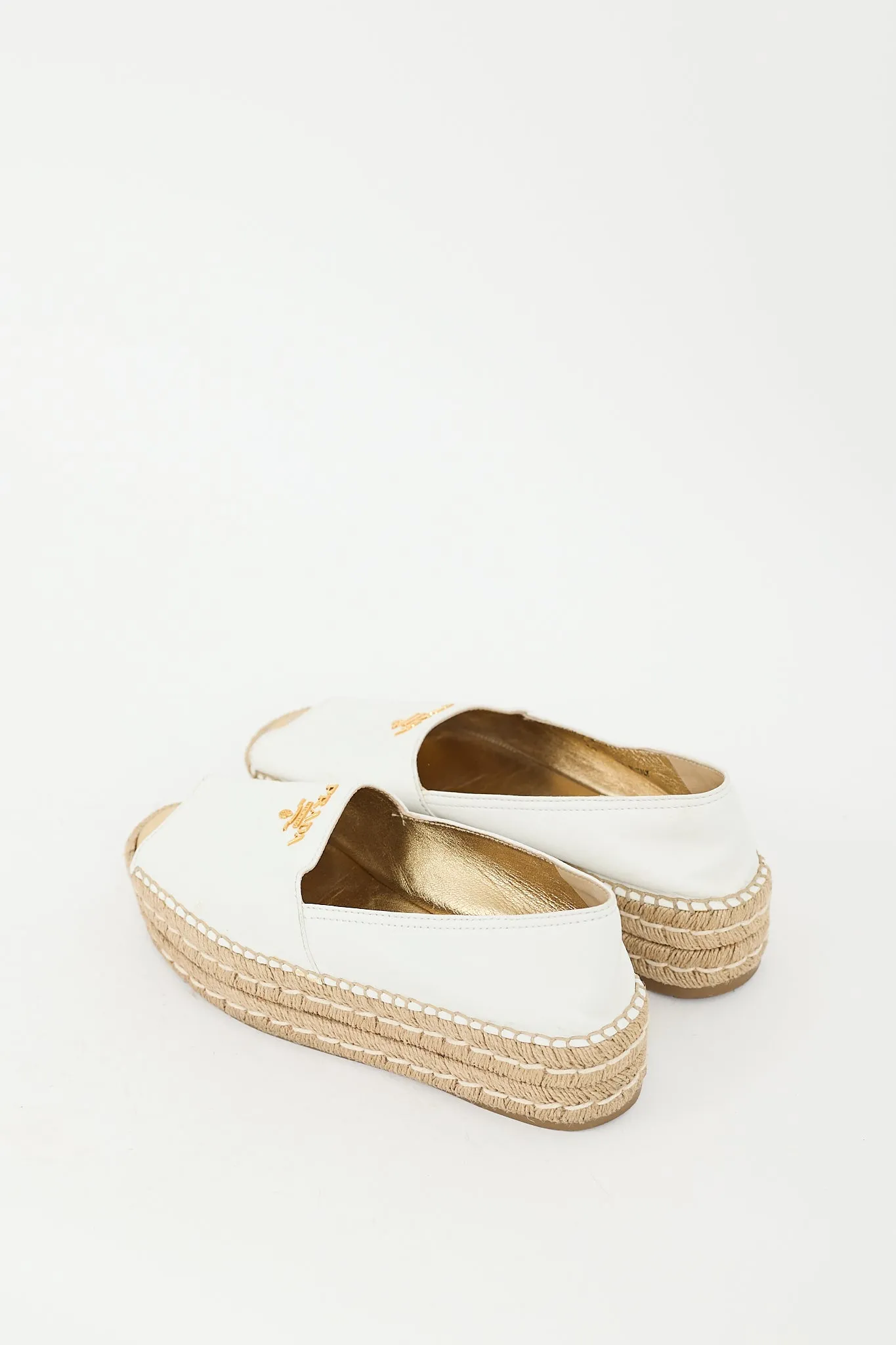 White Leather Peep Toe Platform Espadrille