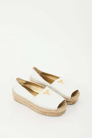 White Leather Peep Toe Platform Espadrille