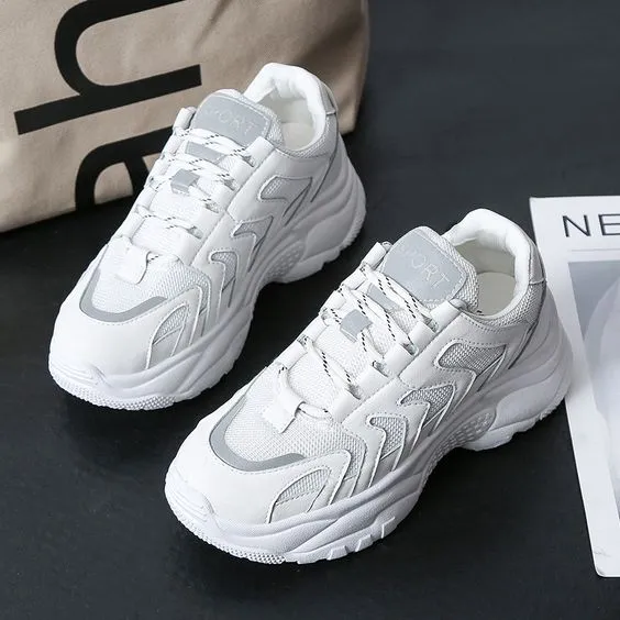 White/Black/Beige Trendy Dad Sneaker Shoes