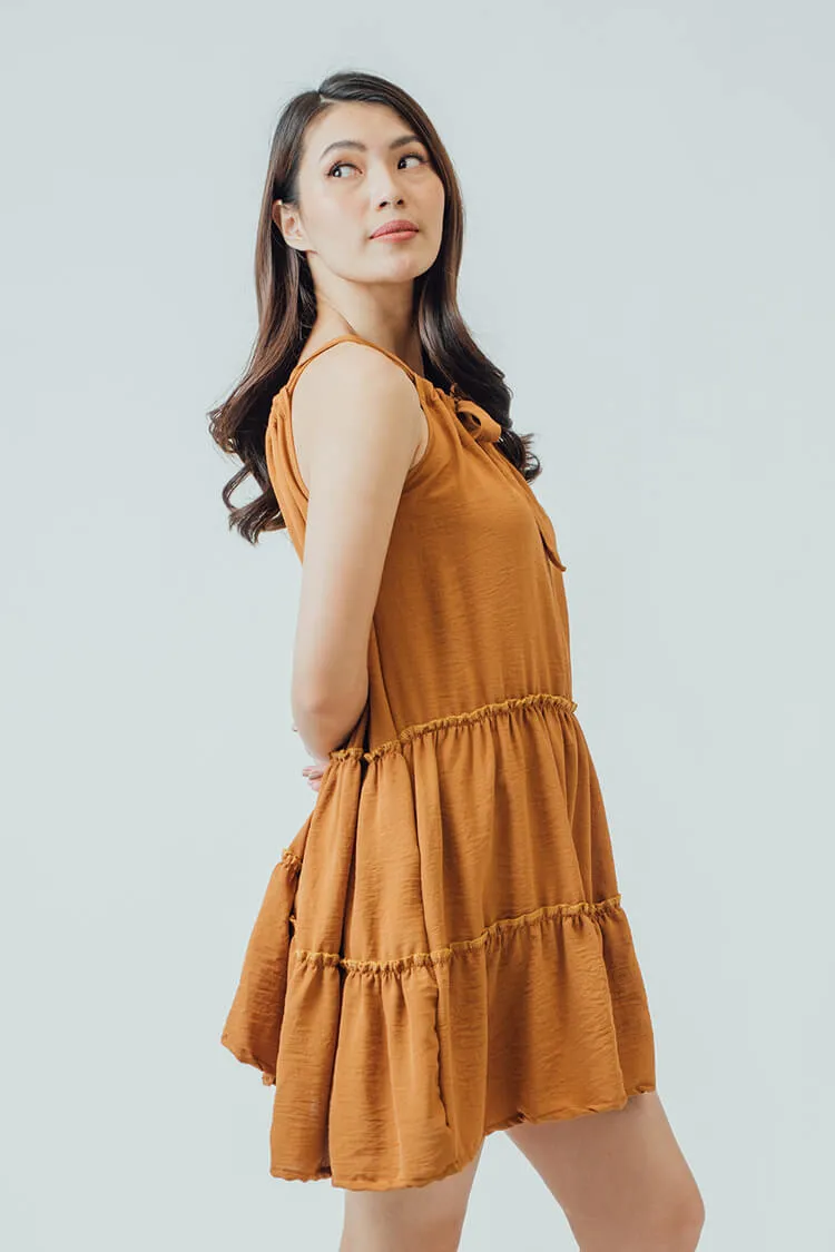 Willow Ribbon Tiered Dress (Brown)